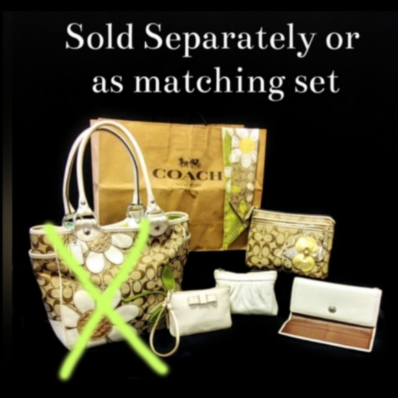 RARE 2pc "Coach Poppy is Glam" canvas/leather xl tote+wristlet + Macy's tags - Picture 16 of 16